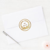 Sticker Rond Texte personnalisé, Papillon et Fleur d'or (Enveloppe)