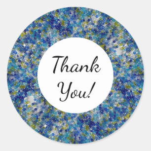 Sticker Rond Texte personnalisé perles de rocaille bleues et ve