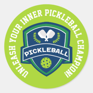 Sticker Rond Texte personnalisé Pickleball vert et bleu