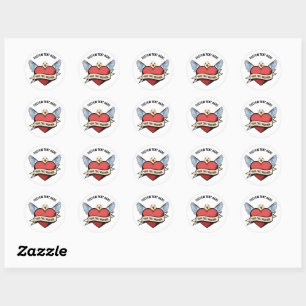 Sticker Rond Texte personnalisé Tatouage de mouette drôle cœu