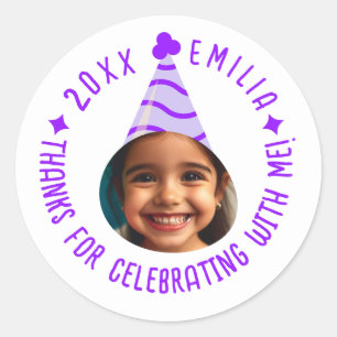 Sticker Rond Texte photo modifiable Anniversaire Merci Casquett
