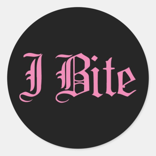 Sticker Rond Texte rose "I Bite" (Devant)