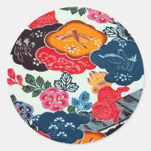 Sticker Rond Textile japonais Kimono vintage (Bingata) (Devant)