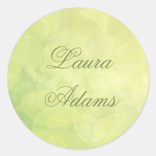 Sticker Rond texture Abstraite de chaux vert bokeh. Name. (Devant)