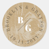 Sticker Rond Texture Bois Grain Rustique Ocre Automne Mariage (Devant)