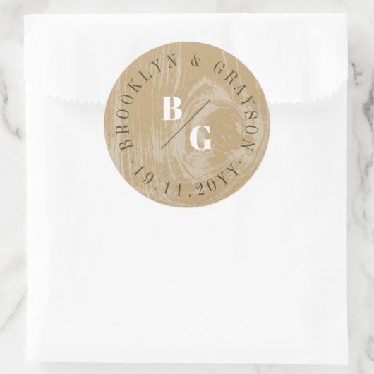 Sticker Rond Texture Bois Grain Rustique Ocre Automne Mariage (Sac)