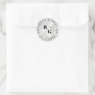 Sticker Rond Texture de bois rustique gris blanc pour mariage d