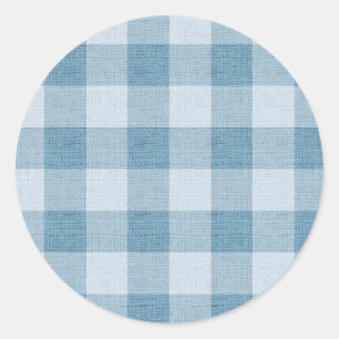 Sticker Rond Texture de lin à carreaux de Buffalo gingham bleu