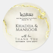 Sticker Rond Texture de marbre d'or Mariage islamique Merci (Devant)