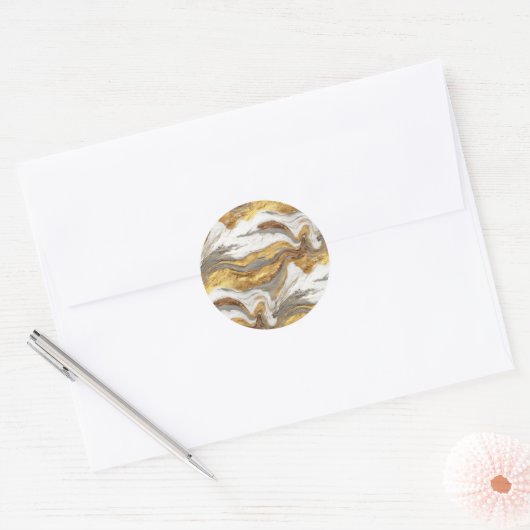 Sticker Rond Texture de marbre gris abstrait avec or fluide (Enveloppe)