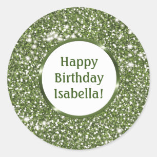 Sticker Rond Texture de paillettes factices vertes Joyeux anniv