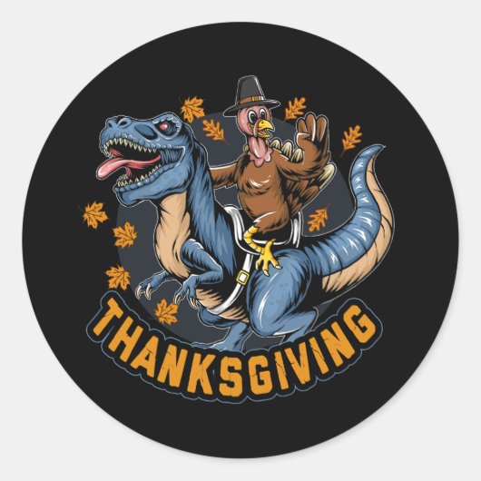 Sticker Rond thaiksgiving dinde de vacances chevauchant un tyra (Devant)