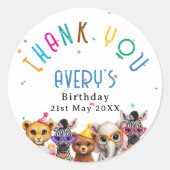 Sticker Rond Thank you! Animals Kids Birthday (Devant)