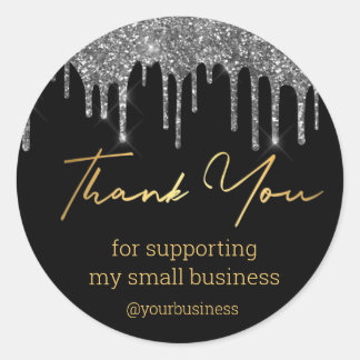 Sticker Rond thank you black gold and silver small business