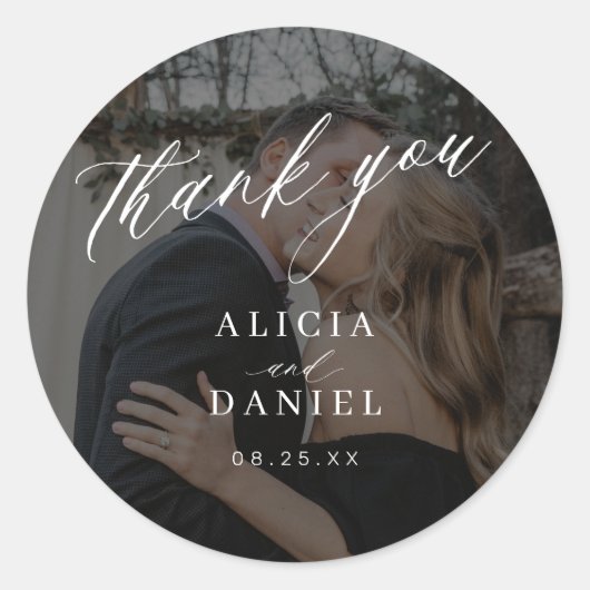 Sticker Rond Thank you calligraphy photo wedding (Devant)