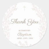 Sticker Rond Thank You Cross Flowers Christian Baptism (Devant)