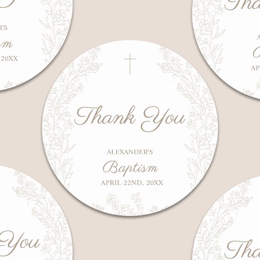 Sticker Rond Thank You Cross Flowers Christian Baptism