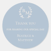 Sticker Rond Thank you dusty blue monogrammed wedding (Devant)