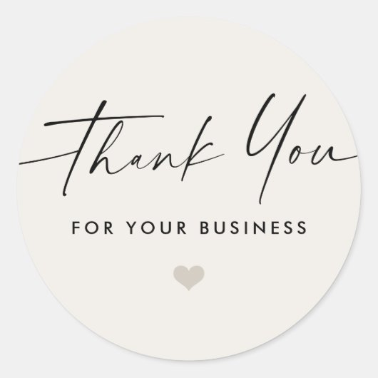 Sticker Rond Thank you for business script heart light tan (Devant)