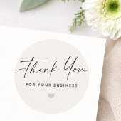 Sticker Rond Thank you for business script heart light tan