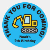 Sticker Rond Thank you for coming construction theme Birthday (Devant)