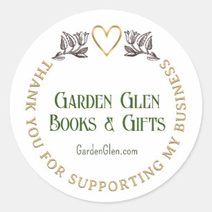 Sticker Rond Thank You For Supporting My Business Flower Heart