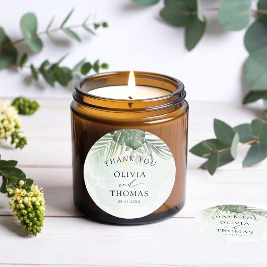 Sticker Rond Thank You Green Tropical Wedding Favor