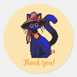 Sticker Rond Thank you, Halloween, Pixel, Art, black cat