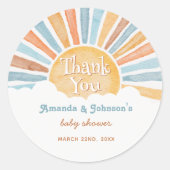 Sticker Rond Thank You Here Comes the Son Boy Baby Shower  (Devant)