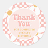 Sticker Rond Thank you retro Pink Daisy Checker (Devant)
