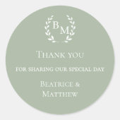 Sticker Rond Thank you sage green monogrammed wedding (Devant)