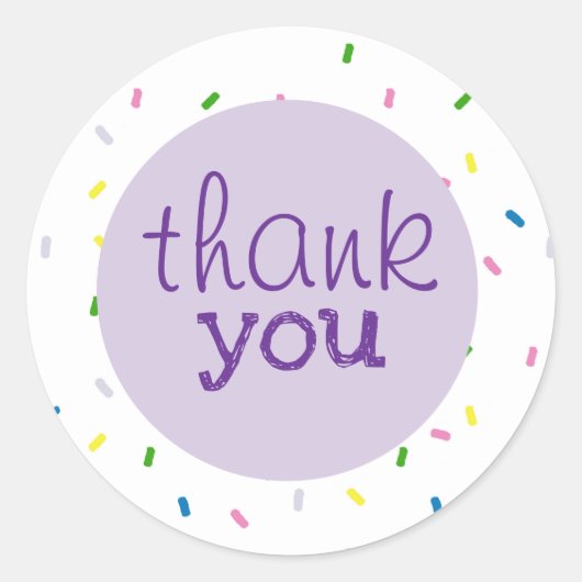 Sticker Rond Thank You Script Sprinkles Pattern (Devant)