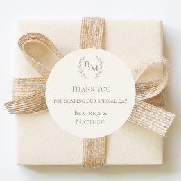 Sticker Rond Thank you sharing our day ivory monogram wedding