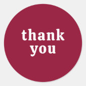 Sticker Rond Thank You Simple Retro Font Wedding Berry Red (Devant)