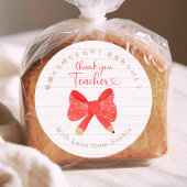 Sticker Rond Thank You Teacher Red Bow Note Paper