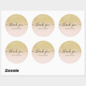 Sticker Rond Thank you typography blush chic gold glitter ombre (Feuille)