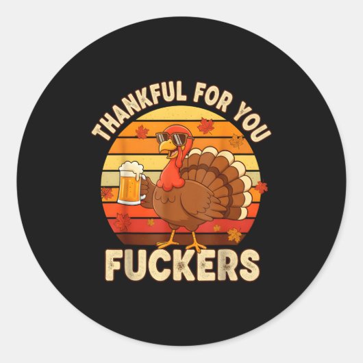Sticker Rond Thankful For You Forers Thanksgiving Happy Turkey (Devant)