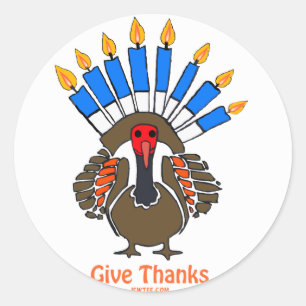 Sticker Rond Thanksanukkah Thanksgivukkah dinkey menorah cadeau