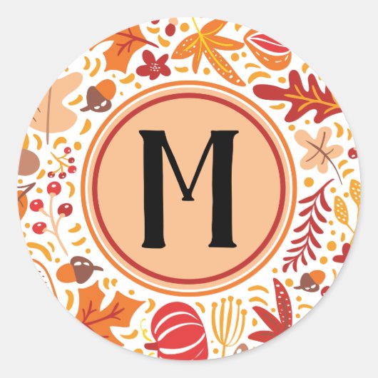 Sticker Rond Thanksgiving Automne Feuillage de feuillage Monogr (Devant)