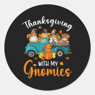 Sticker Rond Thanksgiving Avec Mes Gnomies Gnomes Amis Heureux