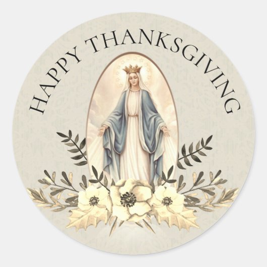 Sticker Rond Thanksgiving béni de Vierge Marie floral (Devant)