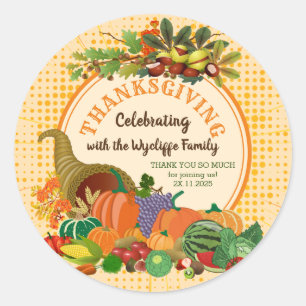 Sticker Rond Thanksgiving Cornucopia Abondance Corne de Plenty
