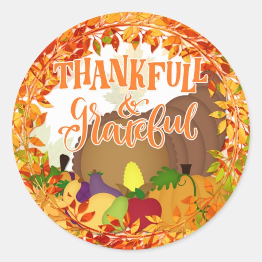 Sticker Rond Thanksgiving Cornucopia Merci et Gratuit (Devant)