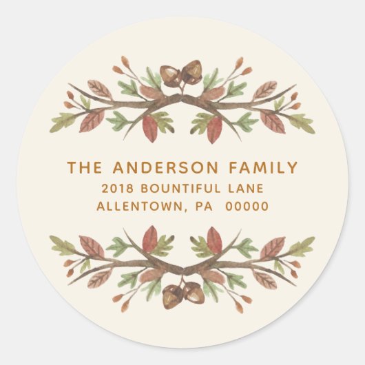 STICKER ROND THANKSGIVING CUTE FALL FOLIAGE ADRESSE DE RETOUR (Devant)