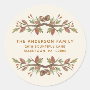 STICKER ROND THANKSGIVING CUTE FALL FOLIAGE ADRESSE DE RETOUR