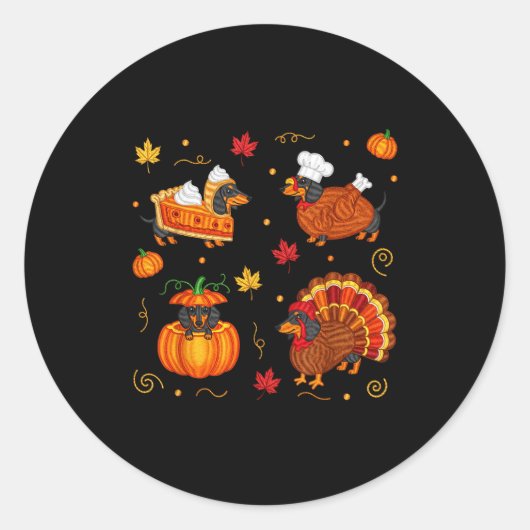 Sticker Rond Thanksgiving Dachshund Weiner Dog Turkey Cute Pump (Devant)