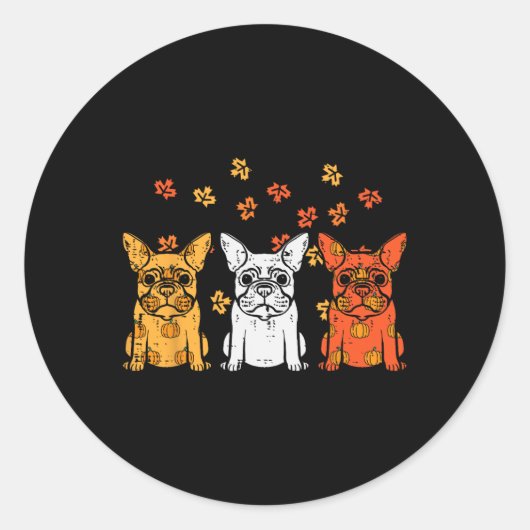 Sticker Rond Thanksgiving French Buldog Fall Frenchie Dog Men (Devant)