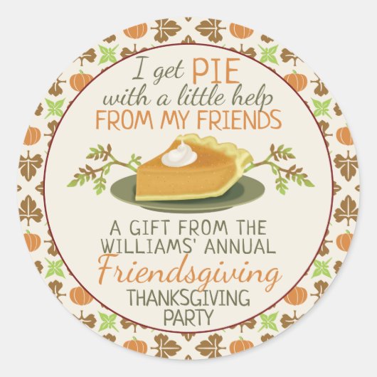 Sticker Rond Thanksgiving Friendsgiving Citrouille Pie Party Fa (Devant)