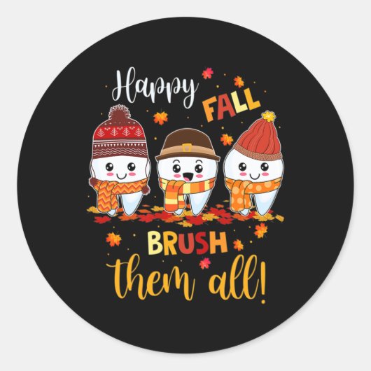 Sticker Rond Thanksgiving Happy Fall Brush Eux Tous Dental Dent (Devant)