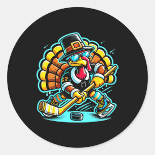Sticker Rond Thanksgiving Hockey sur glace Turquie Jour de la C